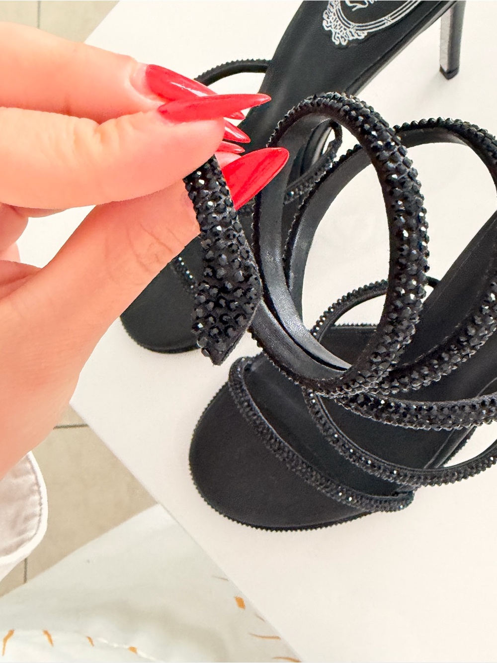 Rene Caovilla Black Spiral Wrap Sandals - Picture 3 of 5